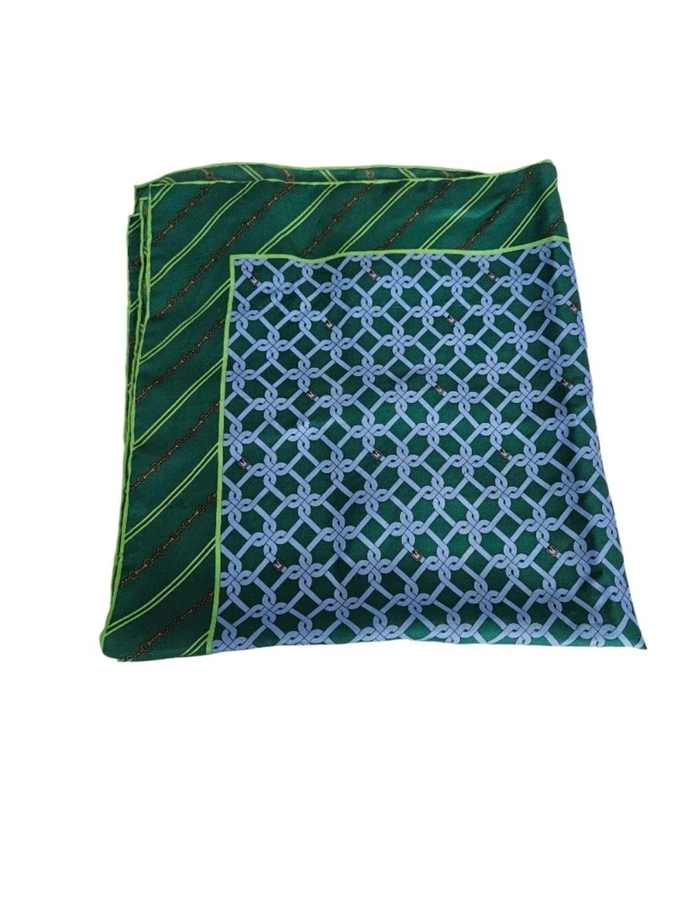 100% Silk Green and Blue Horseshoe Patterned  Scarf
